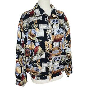 Vintage Fuda Silk Bomber Jacket Luxe Artsy Kitsch Maximalist ZIp 90s Mobwife-L